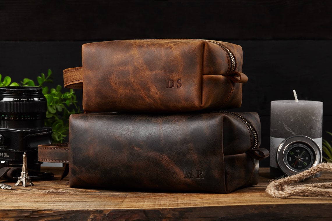 Leather Dopp Kit Bag Personalized Anniversary Gift for Him - Etsy