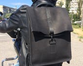 Custom “Tunisian Blues” Black Leather Moto Backpack Black Leather Motorcycle Backpack: Custom Biker Gift - Etsy main image 3
