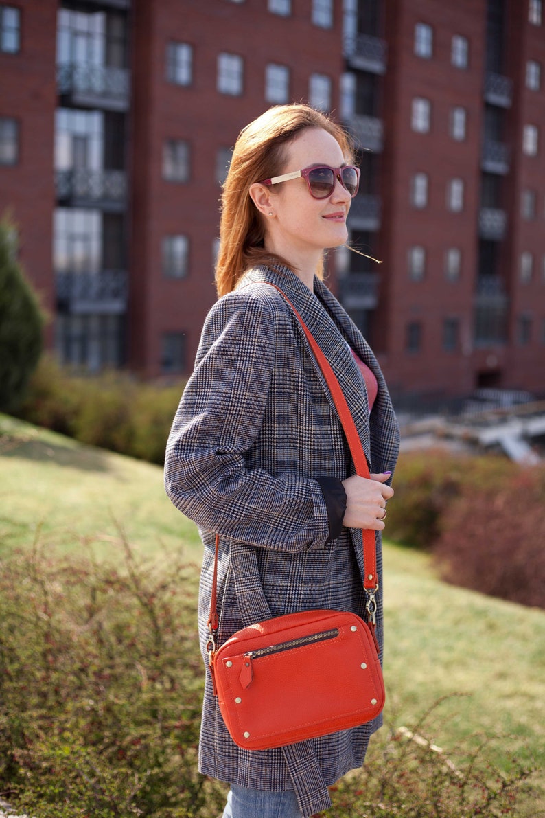 Orange Leather Crossbody Bag Handmade Bag Small Crossbody | Etsy