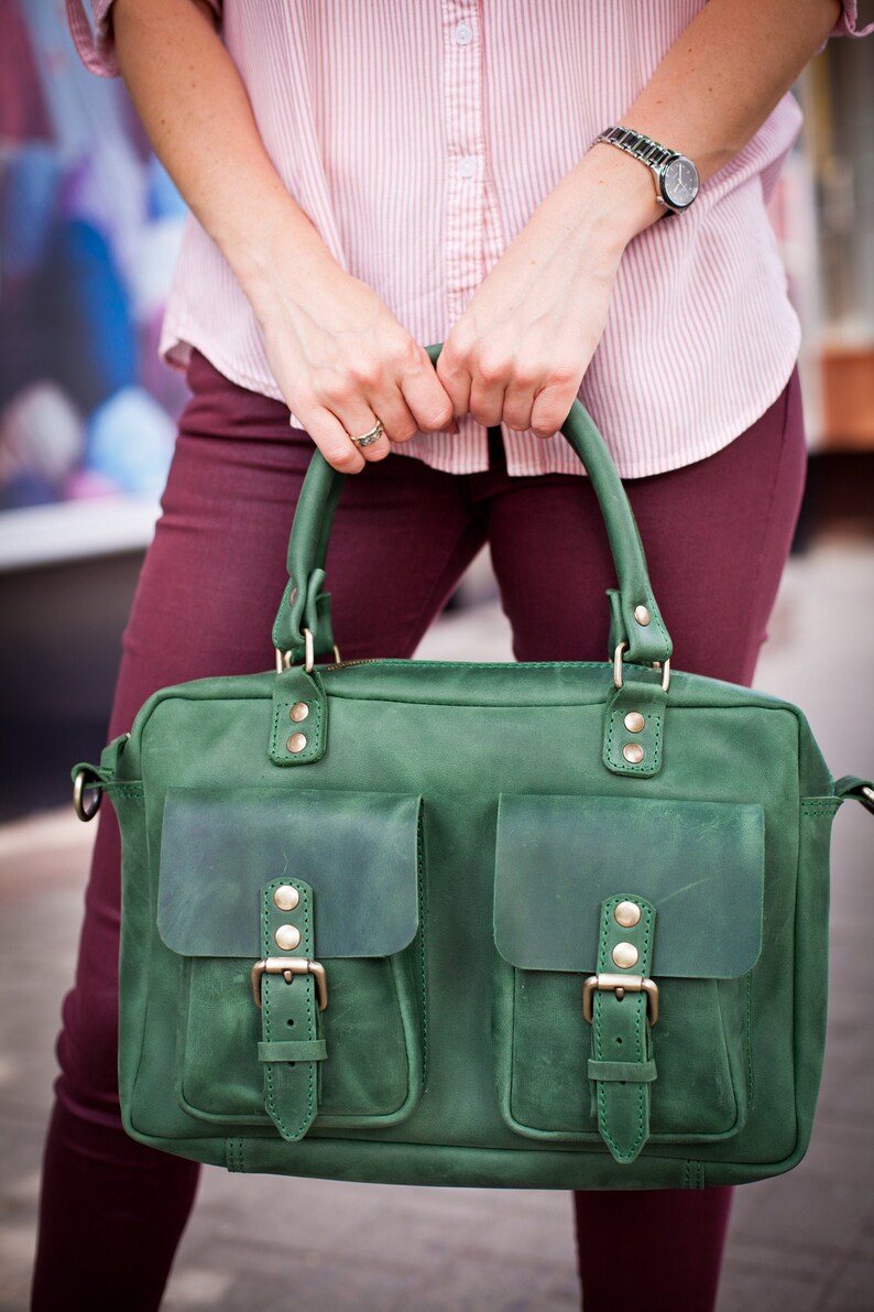 Crossbody Messenger Bag Emerald Green Leather Laptop Bag for Etsy