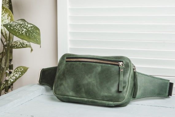 green leather fanny pack
