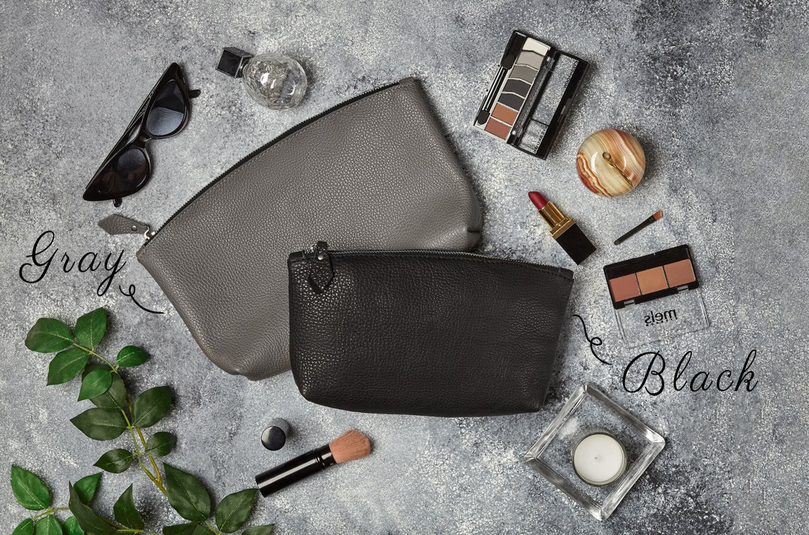 Leather Women Cosmetic Bag Classic Leather Cosmetic Bag Etsy