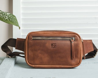 Leather Fanny Pack Belt Bag: Cognac Crossbody Waist Bag