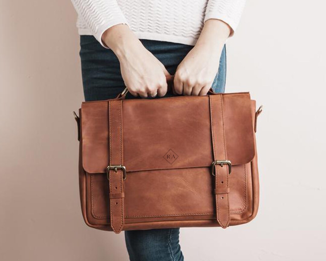 Leather Engraved Women Briefcase, Anniversary Gift for Wife, MacBook