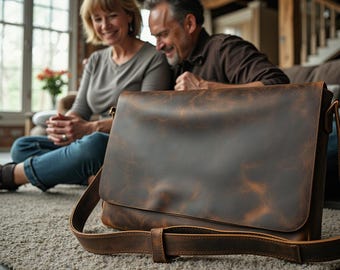 Handmade Crazy Horse Leather Messenger Bag: Italian Craftsmanship