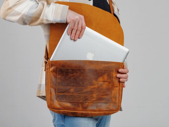 Sacoche Messager Vintage En Cuir Véritable - 16x12x6 Pouces - Pour Ordinateur Portable - Neuve