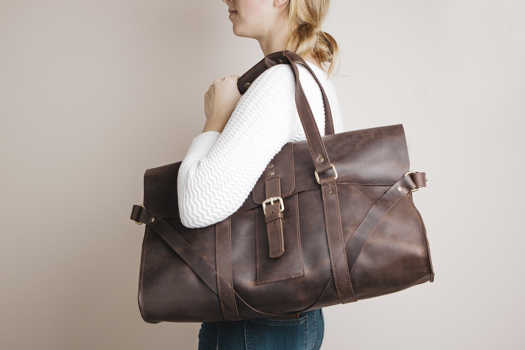 Genuine Leather Weekender Bag Women Natural Leather Travel Duffel for ...