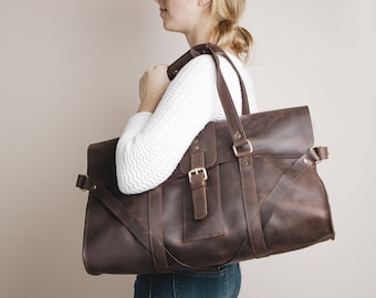 Leather duffel bag, extra large travel tote, women leather travel bag, ladies weekend bag, gym bag for women, shoulder bag, genuine leather