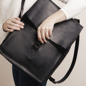 Large Black Backpack for woman, Leather Laptop Backpack, womens casual backpack for high school, Graduation gift for daughter