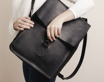 Large Black Backpack for woman, Leather Laptop Backpack, womens casual backpack for high school, Graduation gift for daughter