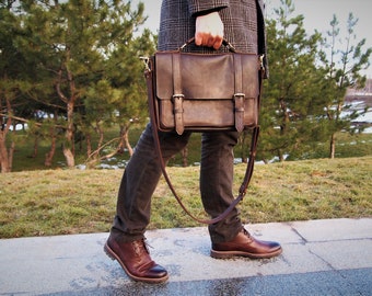 Messenger bag laptop, Mens Briefcase, Bag With Monogram, Crossbody Briefcase, Leather Satchel Gift, Leather Ipad Bag, Brown Laptop Bag