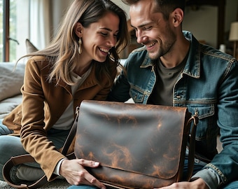 Handmade Crazy Horse Leather Messenger Bag: Italian Craftsmanship