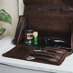 Professionell frisörväska för stylist, barberare, present till make, handgjord läderväska för barberare, verktygspåse för kvinnor