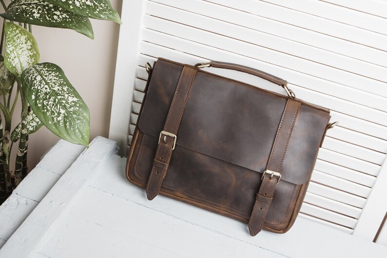 Laptop Messenger Bag Leather Messenger Bag Work Briefcase Etsy