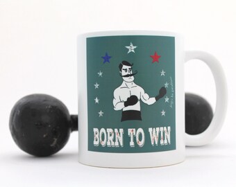 Mug, tasse boxeur vintage "Born to win", cadeau homme, cadeau fête des pères, cadeau de Noël, mug rétro, tasse homme, tasse boxe rétro