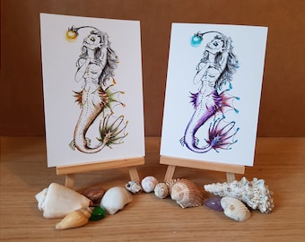 Angler Siren - Fine Art Prints/Cards - Available in A6 and A5 size.