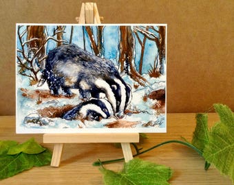 Fine Art Badger Prints/Cards - Available in A6 and A5 size.