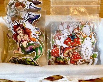Handmade Sticker Packs - 3 Handmade Art Stickers - Glossy Stickers - Cute Animals/Creatures Stickers