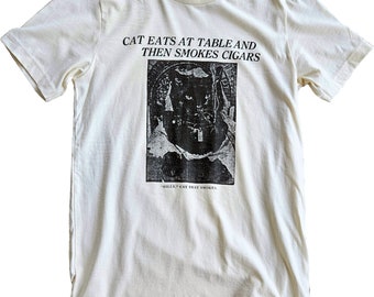 Cat Eats At Table And Then Smokes Cigars Short-Sleeve Unisex T-Shirt
