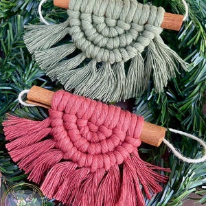 Cinnamon Stick Birch Wood Macrame Christmas Ornament