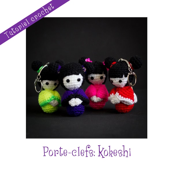 Crochet Pattern: amigurumi kokeshi in key ring - Instant Download -
