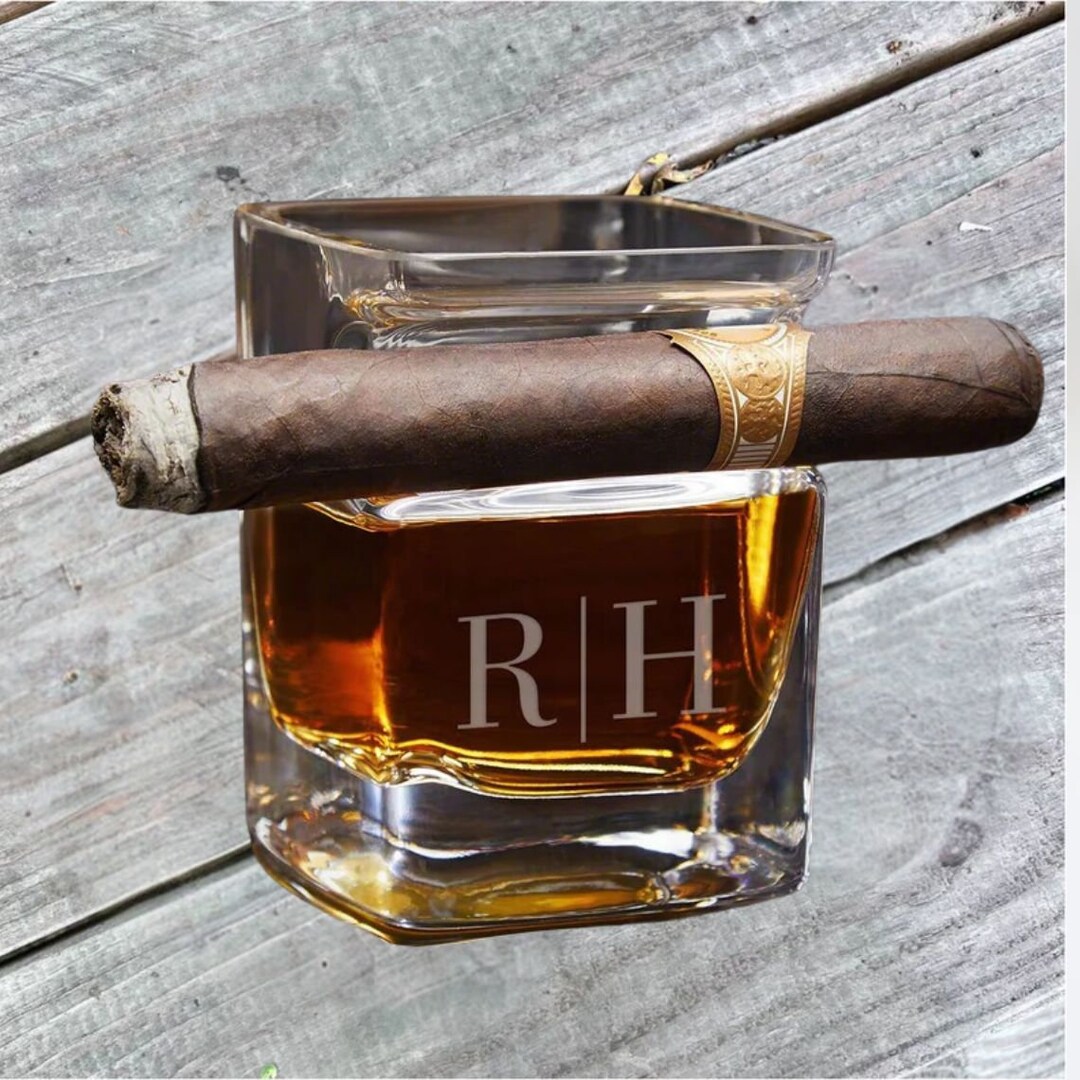 Custom Whiskey Cigar Glass Holder/ Engraved Rocks Glass/ Etsy