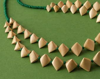 Necklace in two rows Necklace is made of straw Natural necklace Straw beads Made in Ukraine