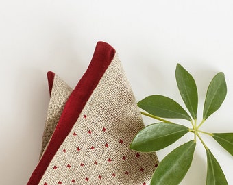 Pocket square with embroidery Burlap wedding accessories Country wedding Rustic accessory Christmas gift