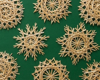 Straw snowflakes. Set of Christmas decorations. Christmas tree decoration. Straw stars. Christmas gifts original design Ukrainian traditions