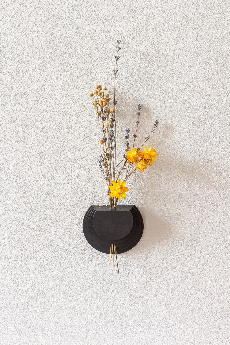 Alleen wandvaas. Houder voor droogbloemen Houten wanddecoratie Minimalistische vaas Geometrisch wanddecor Vaas voor droogbloemen en stelen afbeelding 3