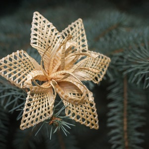Set of three Christmas flowers, Straw flowers, Christmas decorations, Ecological decoration,  Flowers for the Christmas tree, Poinsetta