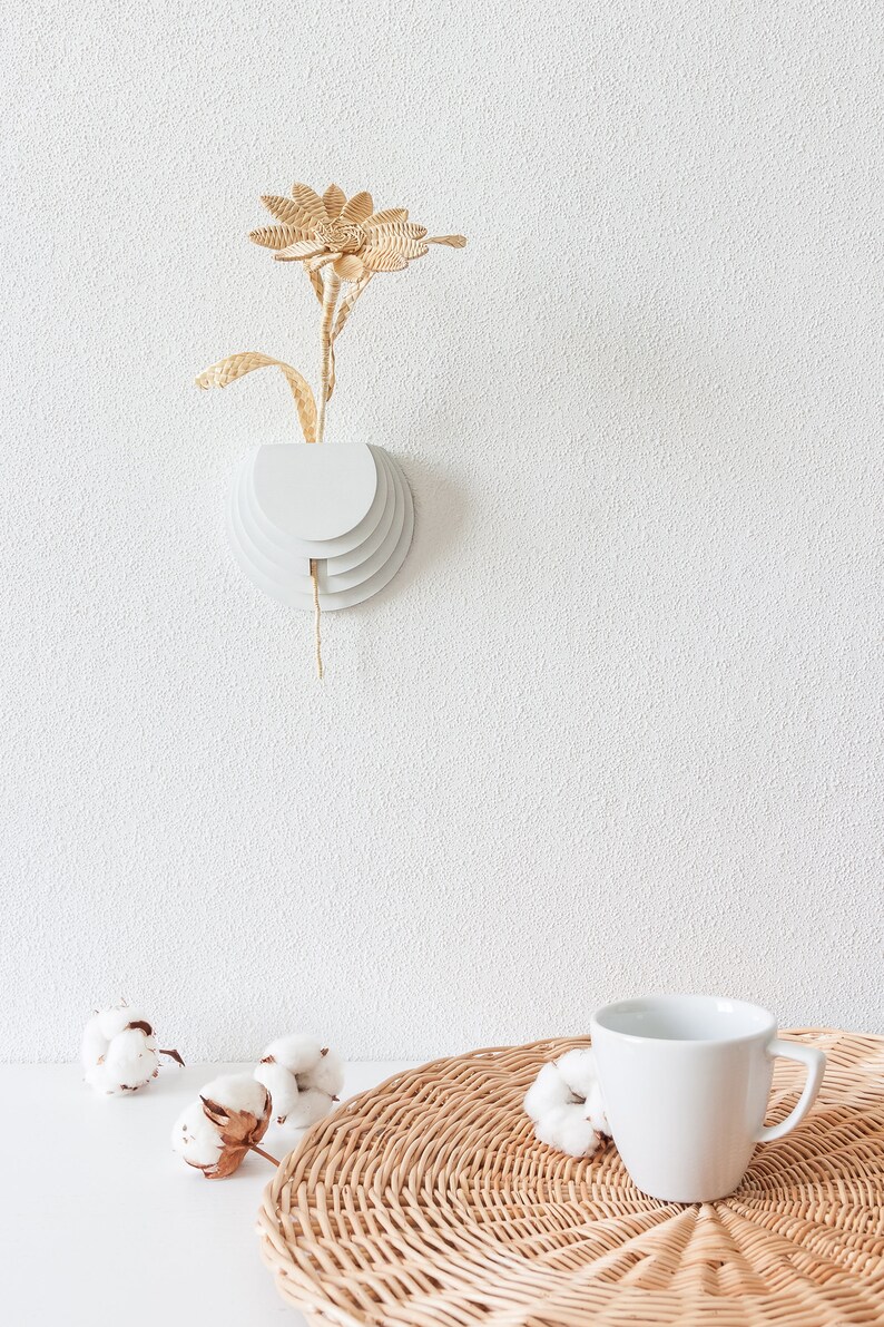 Alleen wandvaas. Houder voor droogbloemen Houten wanddecoratie Minimalistische vaas Geometrisch wanddecor Vaas voor droogbloemen en stelen afbeelding 8