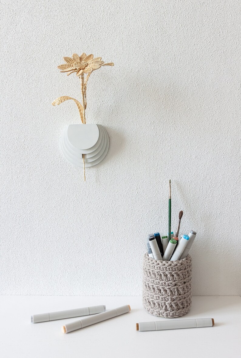 Alleen wandvaas. Houder voor droogbloemen Houten wanddecoratie Minimalistische vaas Geometrisch wanddecor Vaas voor droogbloemen en stelen afbeelding 5