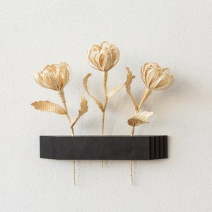 Set of three flowers and wall vase Vase with a straw flowers Holder for dried flowers Wood wall hanging Minimalist vase Geometric decor image 2