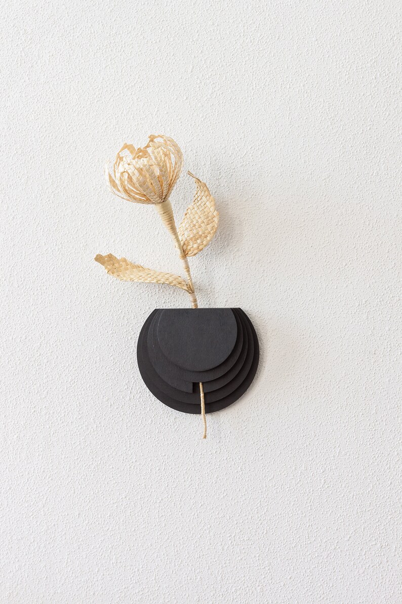 Alleen wandvaas. Houder voor droogbloemen Houten wanddecoratie Minimalistische vaas Geometrisch wanddecor Vaas voor droogbloemen en stelen afbeelding 7