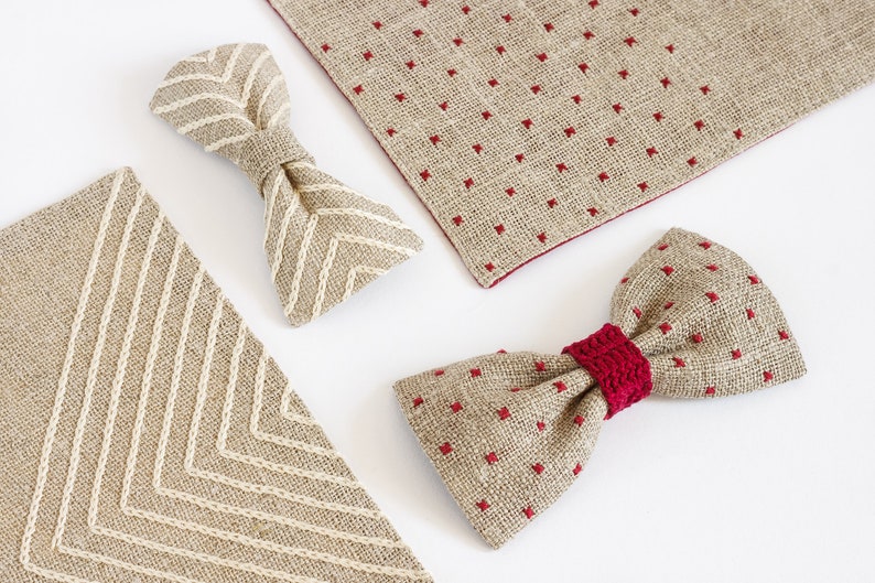 Pocket square with embroidery Burlap wedding accessories Country wedding Rustic accessory Christmas gift