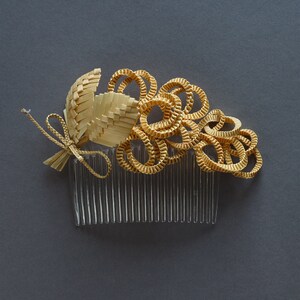 Ornamental comb with straw flower Original handmade combs Hair decoration image 7