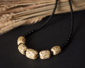 Necklace is made of straw Natural necklace Straw beads Eco-friendly gift Straw necklace with beads Choker