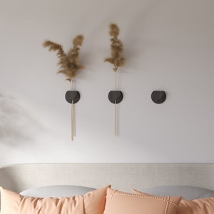 Alleen wandvaas. Houder voor droogbloemen Houten wanddecoratie Minimalistische vaas Geometrisch wanddecor Vaas voor droogbloemen en stelen afbeelding 4