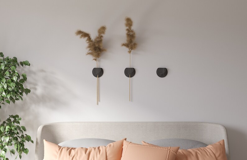 Alleen wandvaas. Houder voor droogbloemen Houten wanddecoratie Minimalistische vaas Geometrisch wanddecor Vaas voor droogbloemen en stelen afbeelding 4