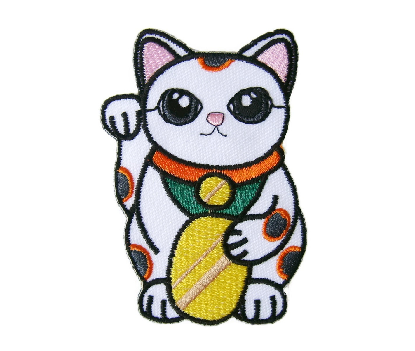 Grey Cat Embroidered Patch Yellow Background Iron-On 2” Diameter Cat 