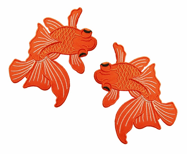 2 PCS Goldfish Fish Embroidered Sew Applique Iron on Patch Etsy