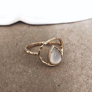 Natural Moonstone ring gold filled gem stone stacking dainty ring