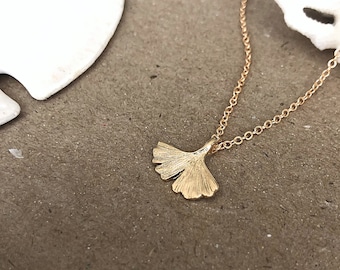 Ginkgo biloba leaf necklace gold filled