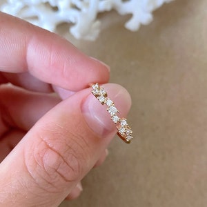 Gold filled zircon band ring flowery stacking thin shiny ring