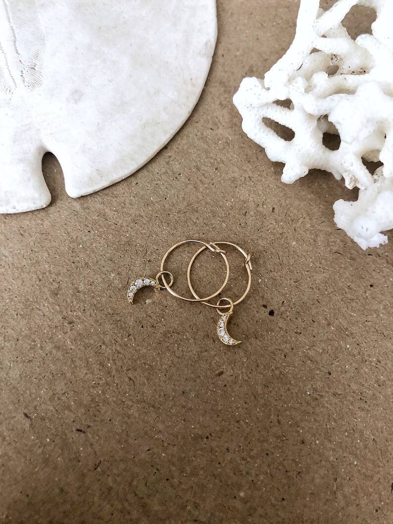 Shiny moon hoop earrings gold filled