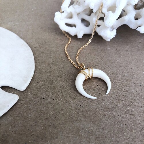White Half Moon Double Horn Necklace 