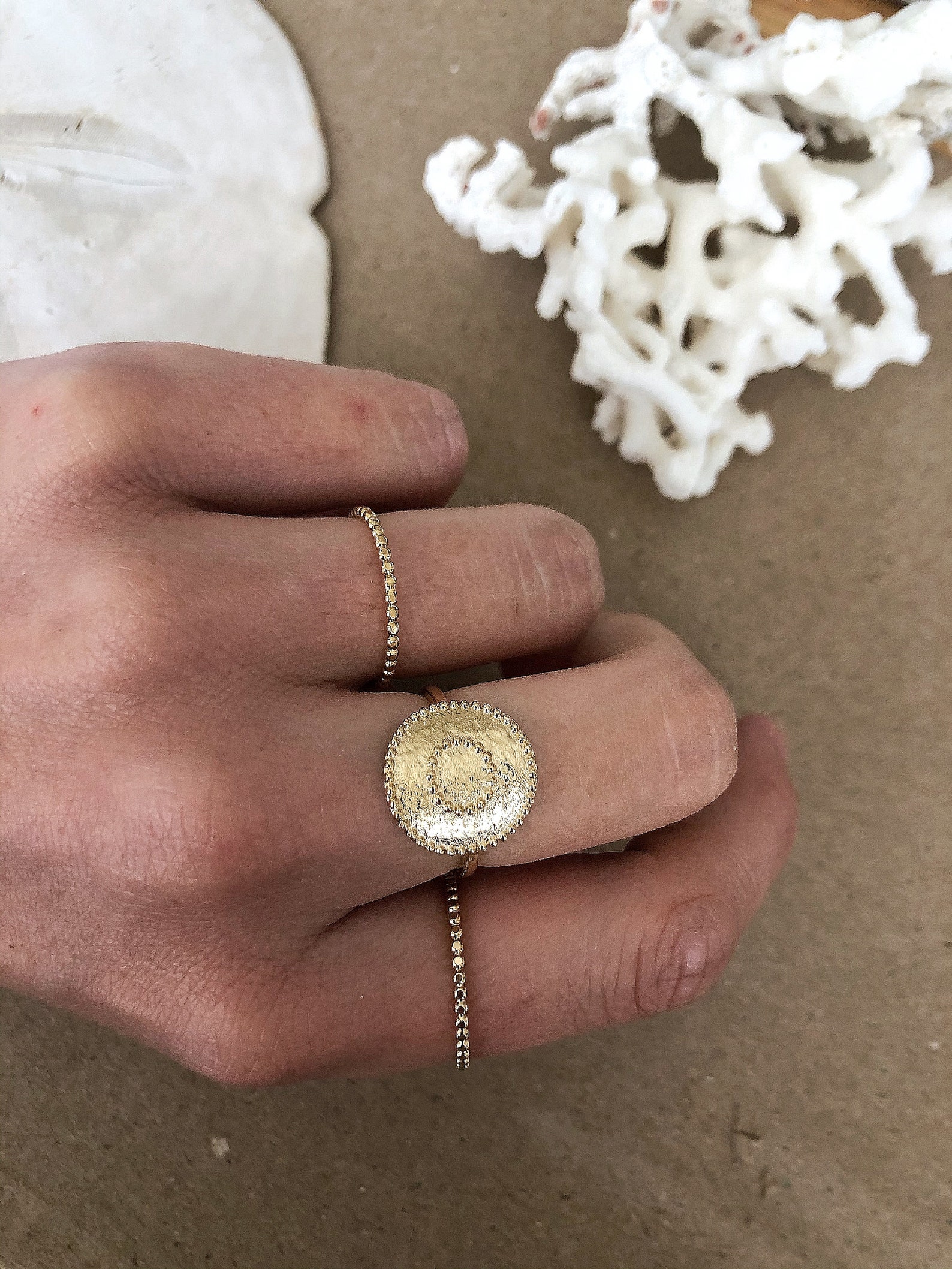 Round Disc Ring Gold Filled Circle Hammered Geometric Circular Etsy