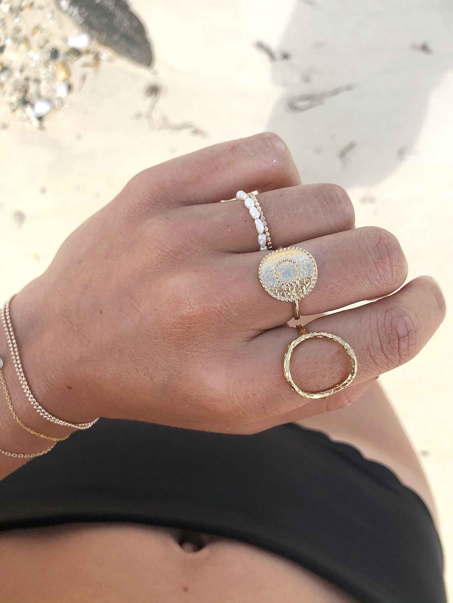 Round Disc Ring Gold Filled Circle Hammered Geometric Circular Etsy