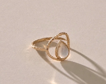 Natural Moonstone Ring — June Birthstone, 14K Gold Filled